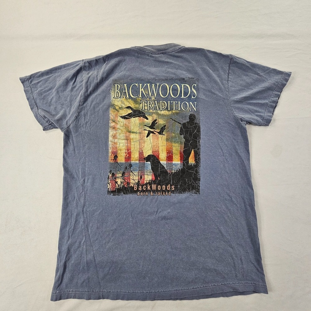 Backwoods Tradition Born & Raised Blue Short Sleeve Cotton T-Shirt Men's M